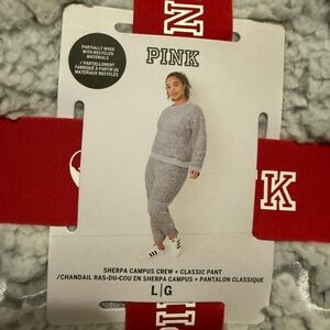 Victoria's Secret PINK SHERPA CAMPUS CREW + CLASSIC PANT GIFT SET